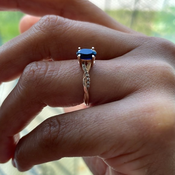 Oval Blue Sapphire and Diamond Birthstone Twist Ring in 10KT Rose Gold - Picture 5 of 7